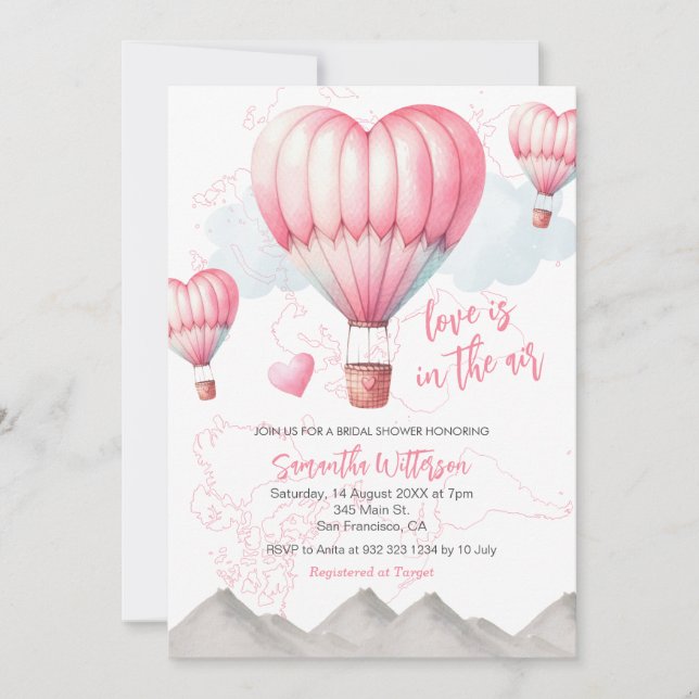 Hot Air Balloon Love is in the Air Bridal Shower Invitation (Front)