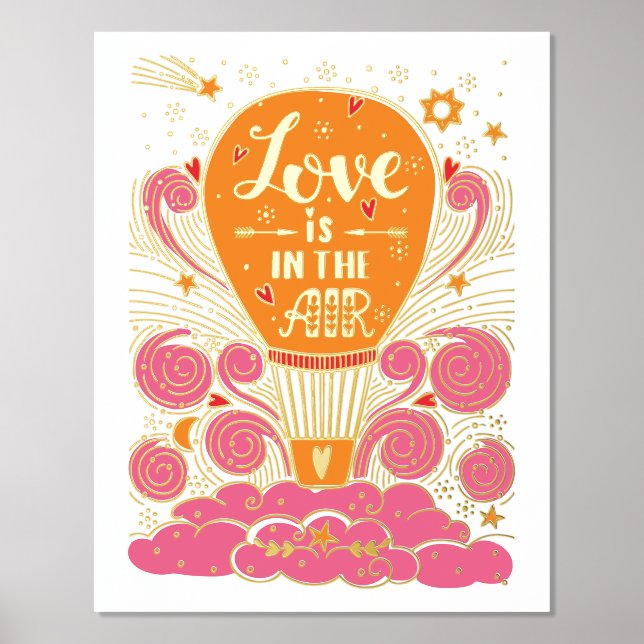 Hot Air Balloon "Love Is In The Air"  Foil Prints (Front)
