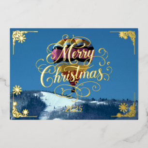 Hot Air Balloon Merry Christmas with Poem Gold Foil Holiday Card