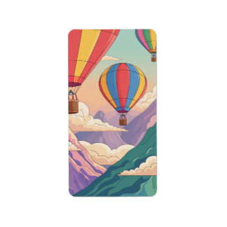 Hot air balloon mountain adventure label