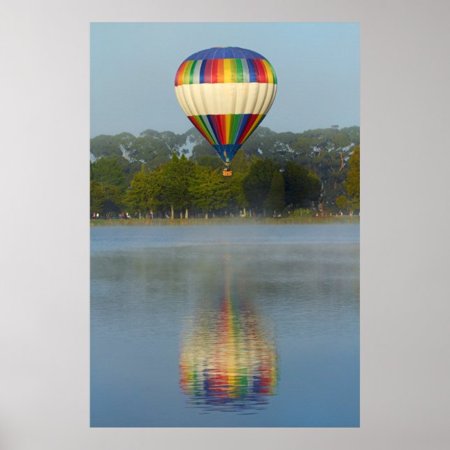 Hot Air Balloon Over River Poster (Front)