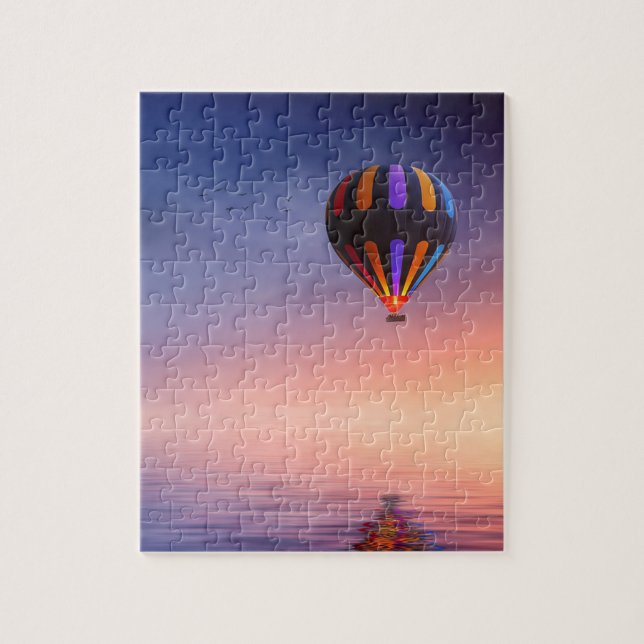 Hot Air Balloon over the Ocean at Sunset Jigsaw Puzzle (Vertical)
