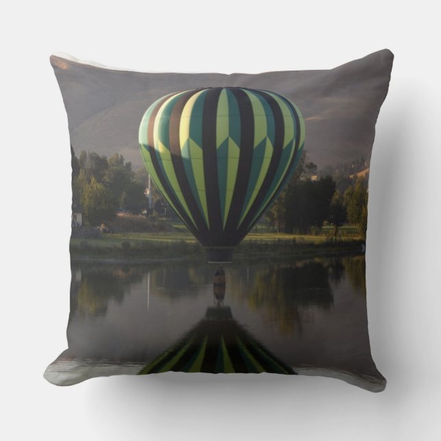 Hot air balloon over the Yakima River 2 Throw Pillow (Front)