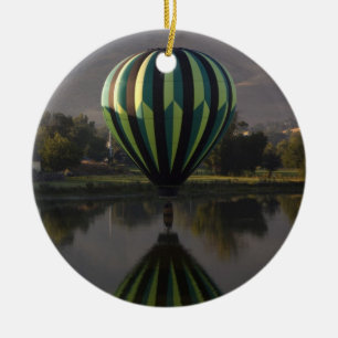 Hot air balloon over the Yakima River Ceramic Ornament