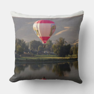 Hot air balloon over the Yakima River Throw Pillow