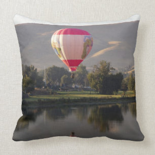 Hot air balloon over the Yakima River Throw Pillow