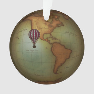 Hot Air Balloon Over Western Hemisphere Map Custom Ornament