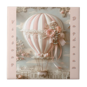 Hot Air Balloon Parisian Soft Pink Customizable  Tile