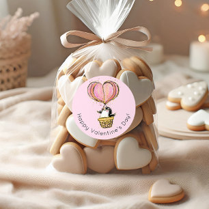 Hot Air Balloon Penguin Happy Valentine's Day Classic Round Sticker