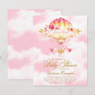 Hot Air Balloon Pink Gold Baby Shower Invitations