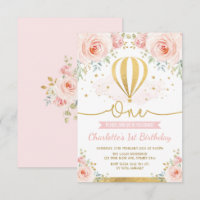 Hot Air Balloon Pink Gold Floral Girl 1st Birthday