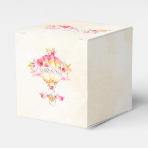 Hot Air Balloon Pink Gold Yellow Roses Favor Box