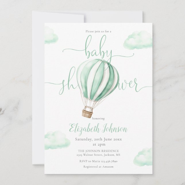 Hot Air Balloon QR Code Photo Baby Shower Invitation (Front)