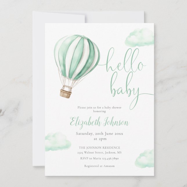 Hot Air Balloon QR Code Photo Baby Shower Invitation (Front)