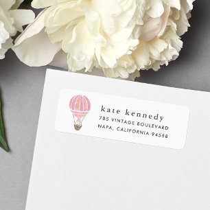 Hot Air Balloon Return Address Label Pink