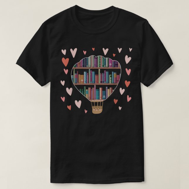 Hot air balloon Shape Book Lover Library  T-Shirt (Design Front)