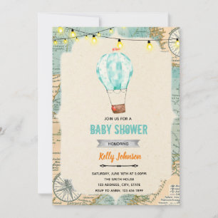 Hot air balloon shower birthday invitation