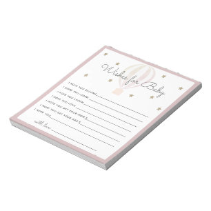 Hot Air Balloon Shower Wishes for Baby Pink Notepad