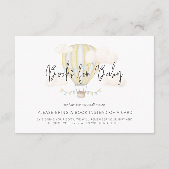 Hot Air Balloon Simple Book Request Baby Shower Enclosure Card (Front)