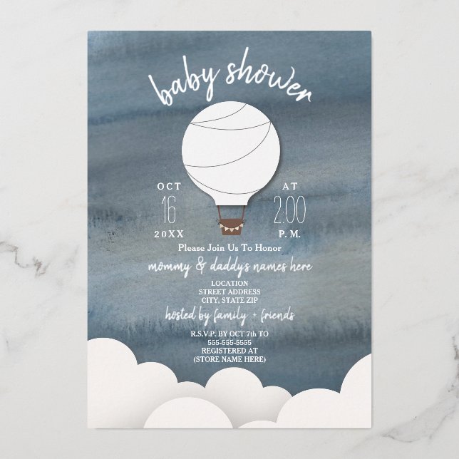 Hot Air Balloon Stars Neutral Baby Shower (Front)