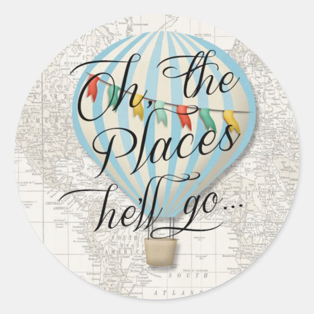 Hot Air Balloon Sticker Map Oh the Places He'll Go (Front)