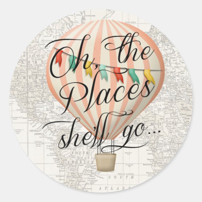 Hot Air Balloon Sticker Map Oh the Places Pink (Front)