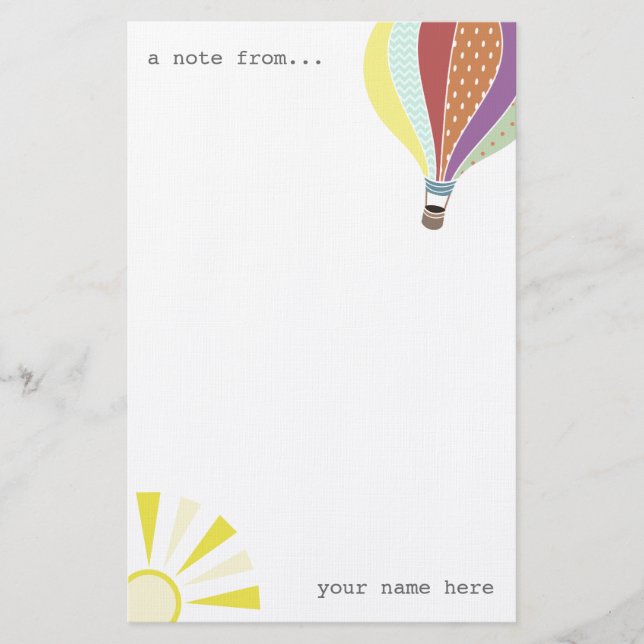 Hot Air Balloon & Sun Personalized Stationery (Front)