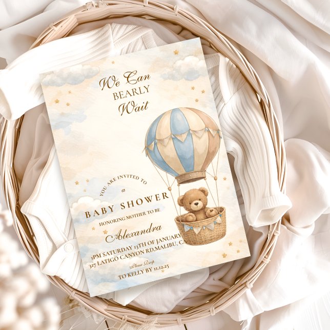 Hot Air Balloon Teddy Bear Baby Shower Invitation (Creator Uploaded)
