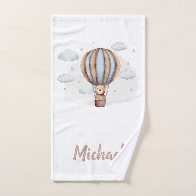 Hot Air Balloon Teddy Bear Clouds Baby Shower Bath Towel Set (Hand Towel)