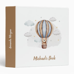 Hot Air Balloon Teddy Bear Clouds Baby Shower Binder