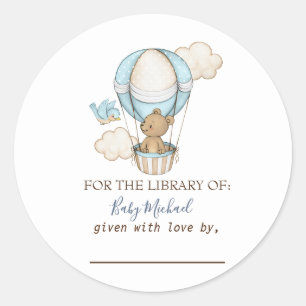 Hot Air Balloon Teddy Bear Clouds Bird Baby Shower Classic Round Sticker