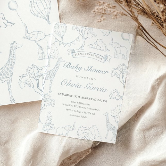 Hot air balloon toile baby shower invitation (Creator Uploaded)