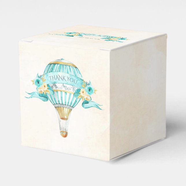 Hot Air Balloon Turquoise Gold Yellow Roses Favor Box (Front Side)