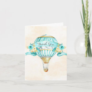 Hot Air Balloon Turquoise Yellow Arrows Roses Thank You Card