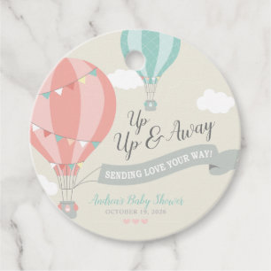 Hot Air Balloon Up & Away Baby Shower Round Favour Tags