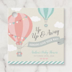 Hot Air Balloon Up & Away Baby Shower Square Favour Tags