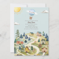 Hot Air Balloon Village Blue Boy Baby Shower