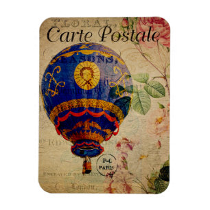 Hot Air Balloon Vintage French Postcard Magnet