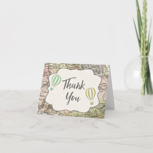 Hot air balloon vintage map thank you card (Front)