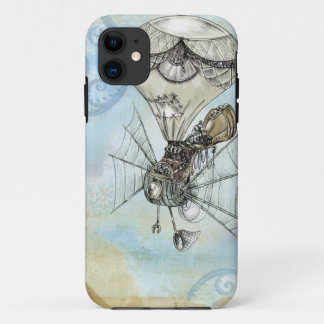 Hot Air Balloon Vintage Steampunk blue design iPhone 11 Case