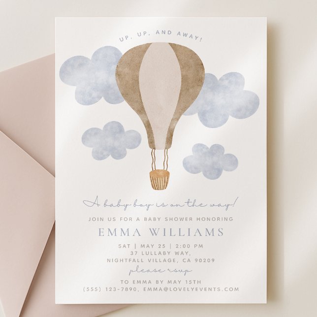 Hot Air Balloon Watercolor Baby Shower Invitation  (Creator Uploaded)
