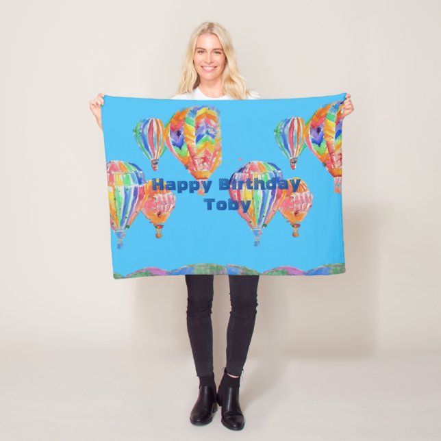 Hot Air Balloon Watercolor Boys Fleece Rug (In Situ)