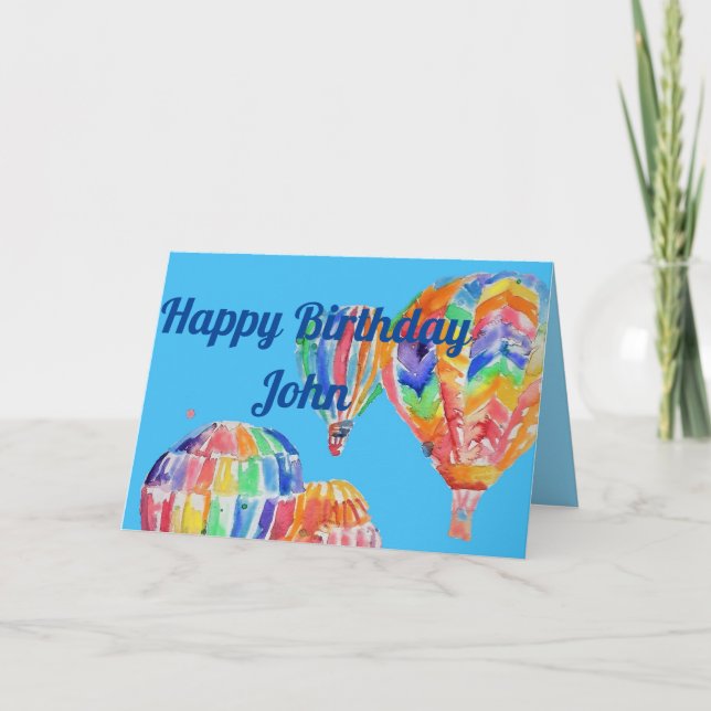 Hot Air Balloon Watercolor garçons art carte d'ann (Devant)