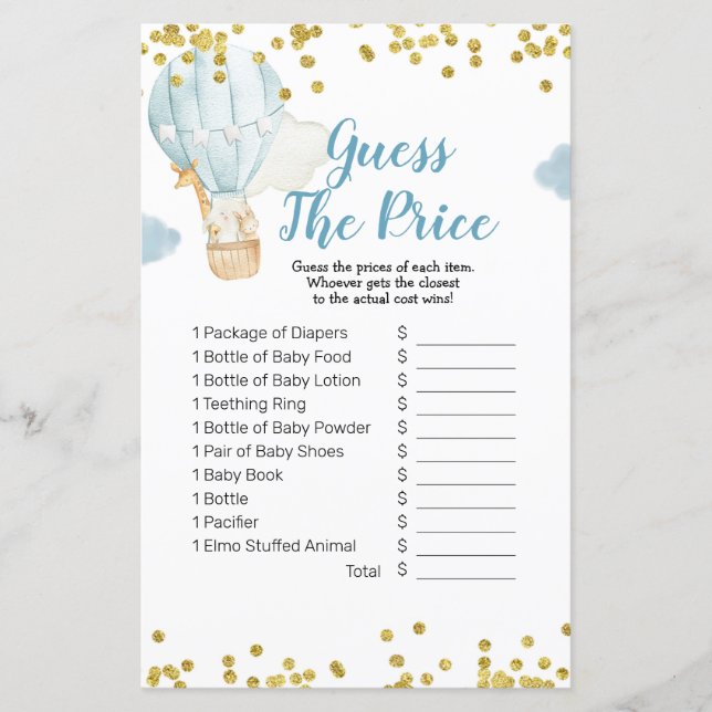 Hot air balloon Watercolor guess the price Game (Front)