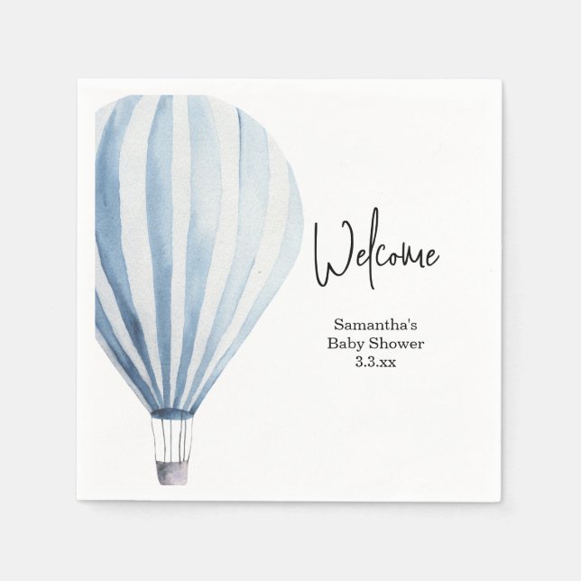 Hot air balloon welcome baby shower napkin (Front)