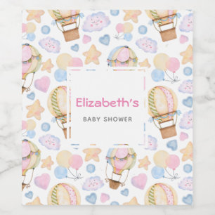 Hot Air Balloon Whimsical Baby Shower Wine Label