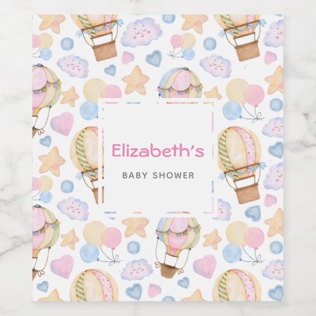 Hot Air Balloon Whimsical Baby Shower Wine Label (Single Label)