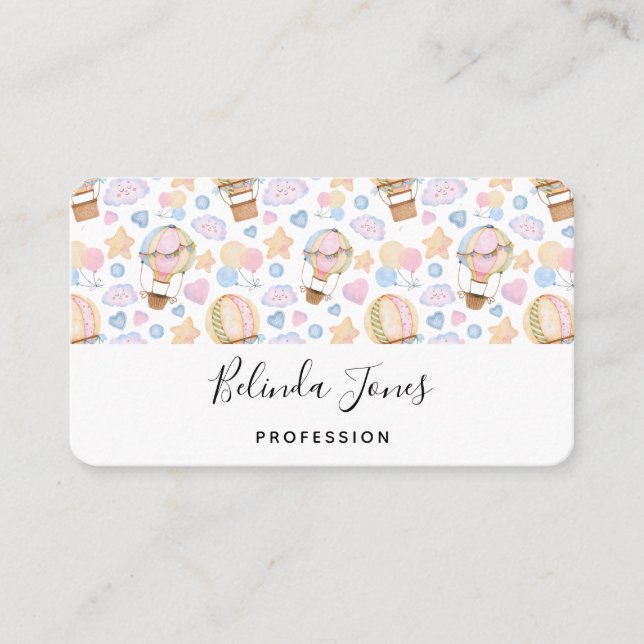 Hot Air Balloon Whimsical Watercolor Pattern Business Card (Front)