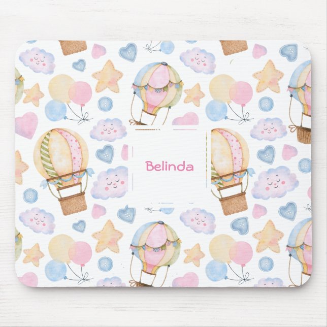 Hot Air Balloon Whimsical Watercolor Pattern Mouse Pad (Front)