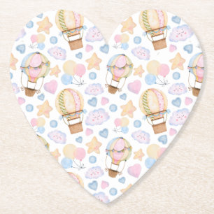 Hot Air Balloon Whimsical Watercolor Pattern Paper Coaster